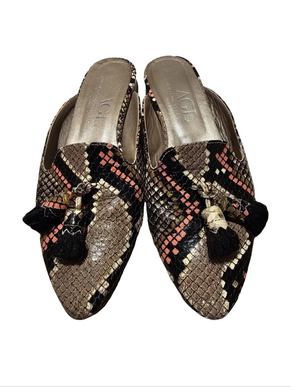 AGL made In Italy Leather Snakeskin Slides Size 37